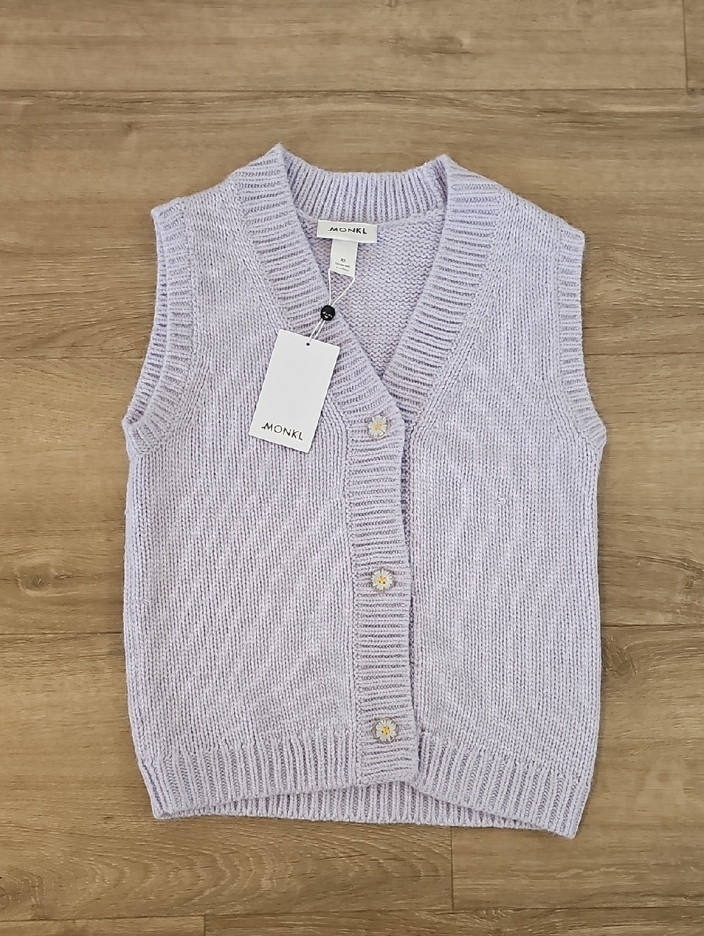 MONKI Lavender Knit Daisy Button Vest Size XS